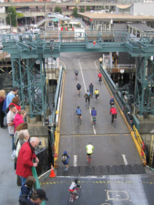 bikes riding onto Washington state ferry