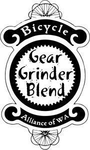 Label design for Gear Grinder Blend, coffee that benefits Washington Bikes