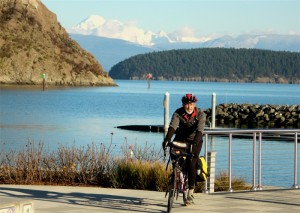 John Pope, board member of Washington Bikes, on his bicycle in Anacortes, WA.