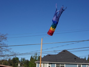 Rainbow windsock blowing straight up