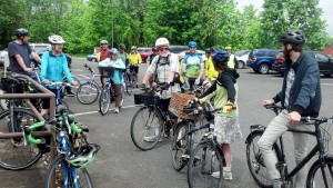 Washington state employees gather for the midday Interagency Bike Ride on Bike to Work Day 2014 in Olympia.