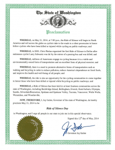 Ride of Silence 2014 proclamation by Gov. Jay Inslee, Washington state