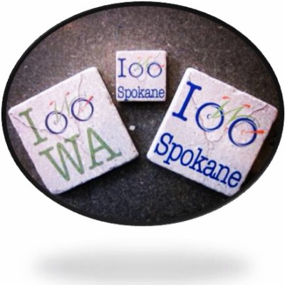 Refrigerator magnets and coasters: I Bike WA, I Bike Spokane