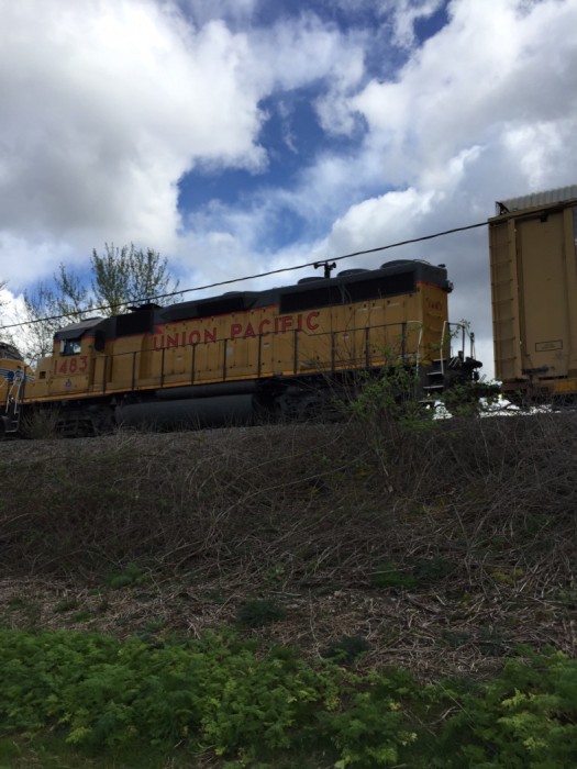 Union Pacific Railroad car on tracks next to Interurban South bike path, Seattle. David Killmon photo 2015