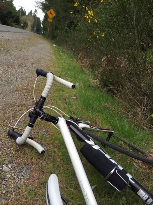 Bicycle lying on side of road, Vashon Island. David Killmon photo 2015