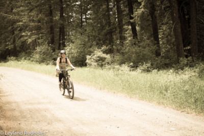 Diane Rudholm on her mountain bike in Twisp, in Washington state's Methow Valley