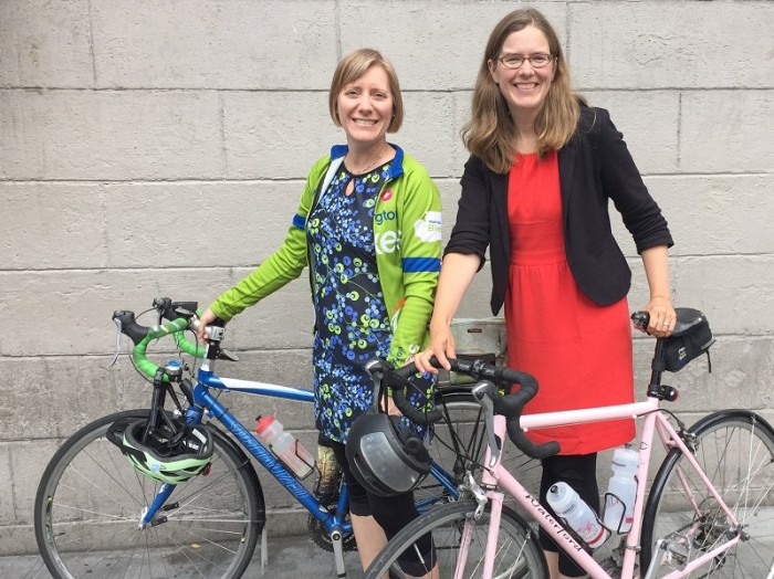 Barb Chamberlain, Executive Director, Washington Bikes, and Elizabeth Kiker, Executive Director, Cascade Bicycle Club, August 2015