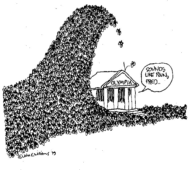 Cartoon showing citizen lobbyists as a crowd descending on a capitol building.